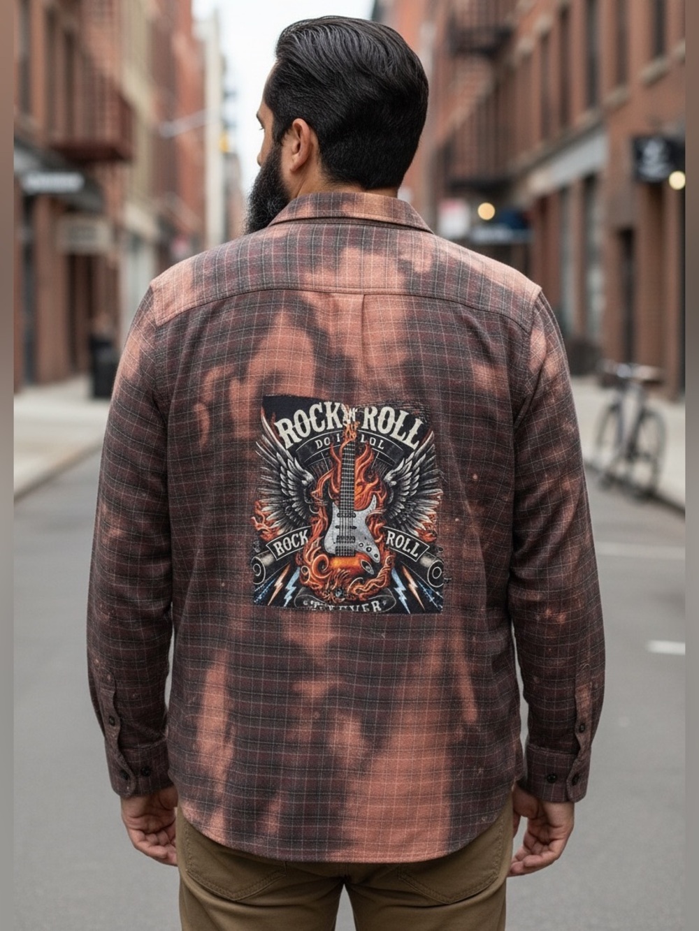 Upcycled Woolrich Rock & Roll Bleached Plaid Shirt Men’s XL Unisex